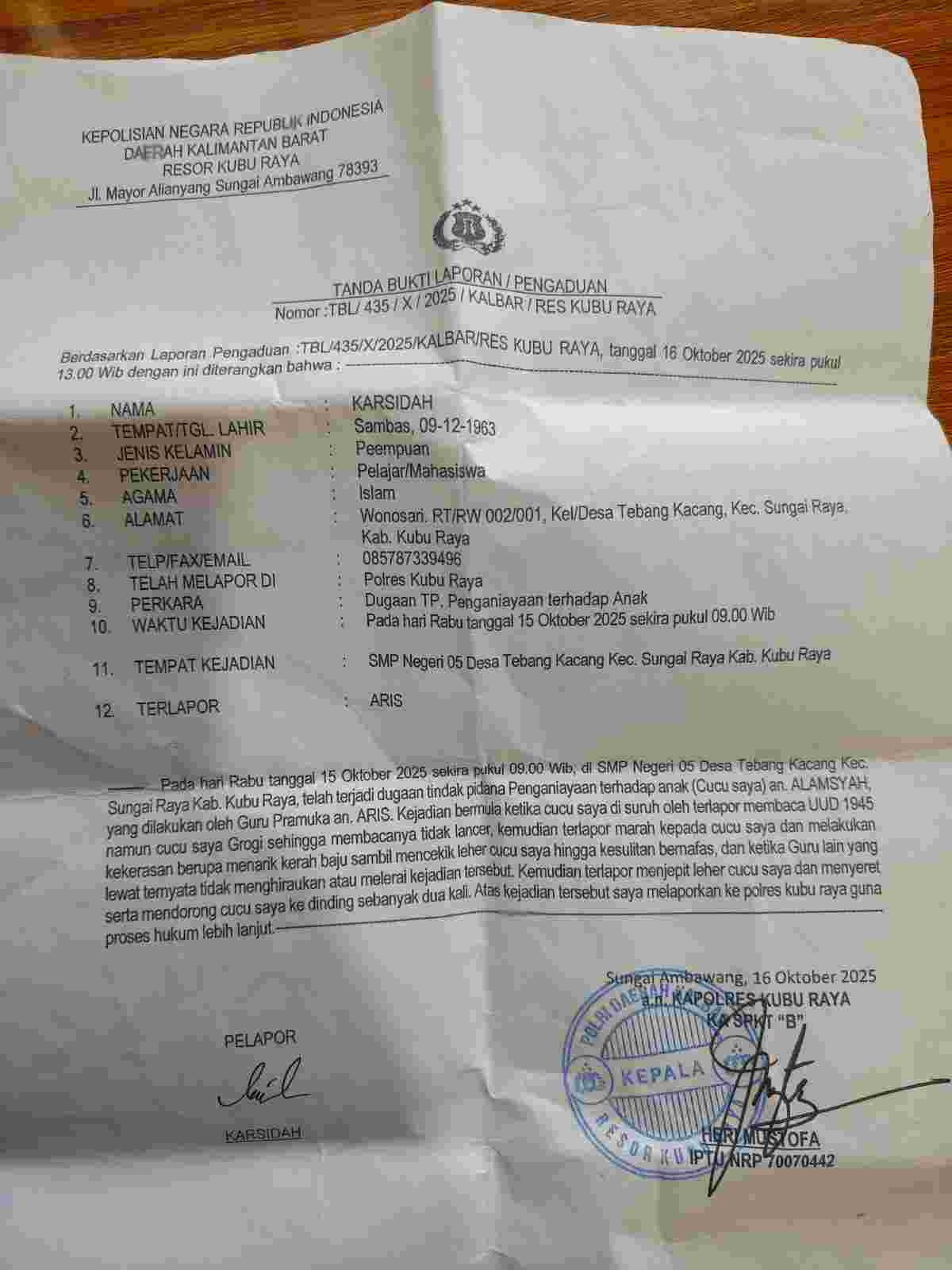 Bukti Surat Laporan ke Polisi.