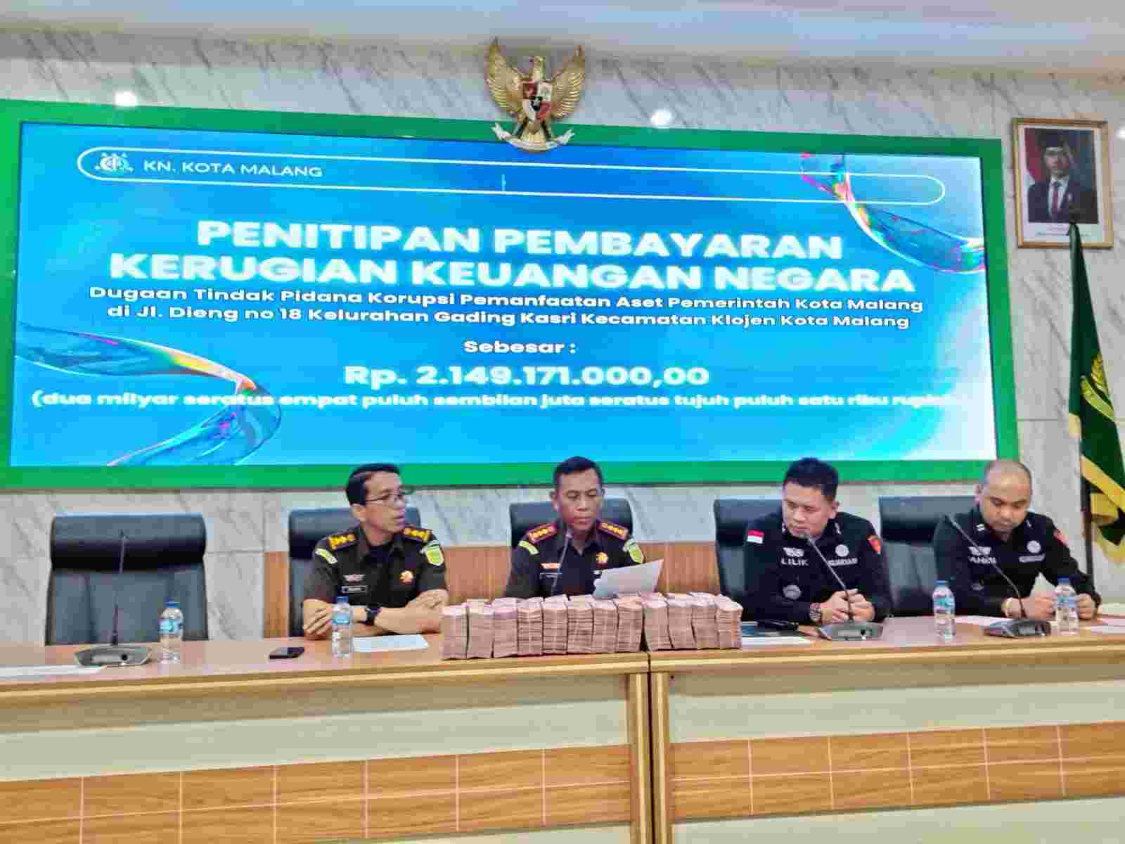 Kejari Malang Terima Rp2,1 Miliar Penitipan Kerugian Negara.