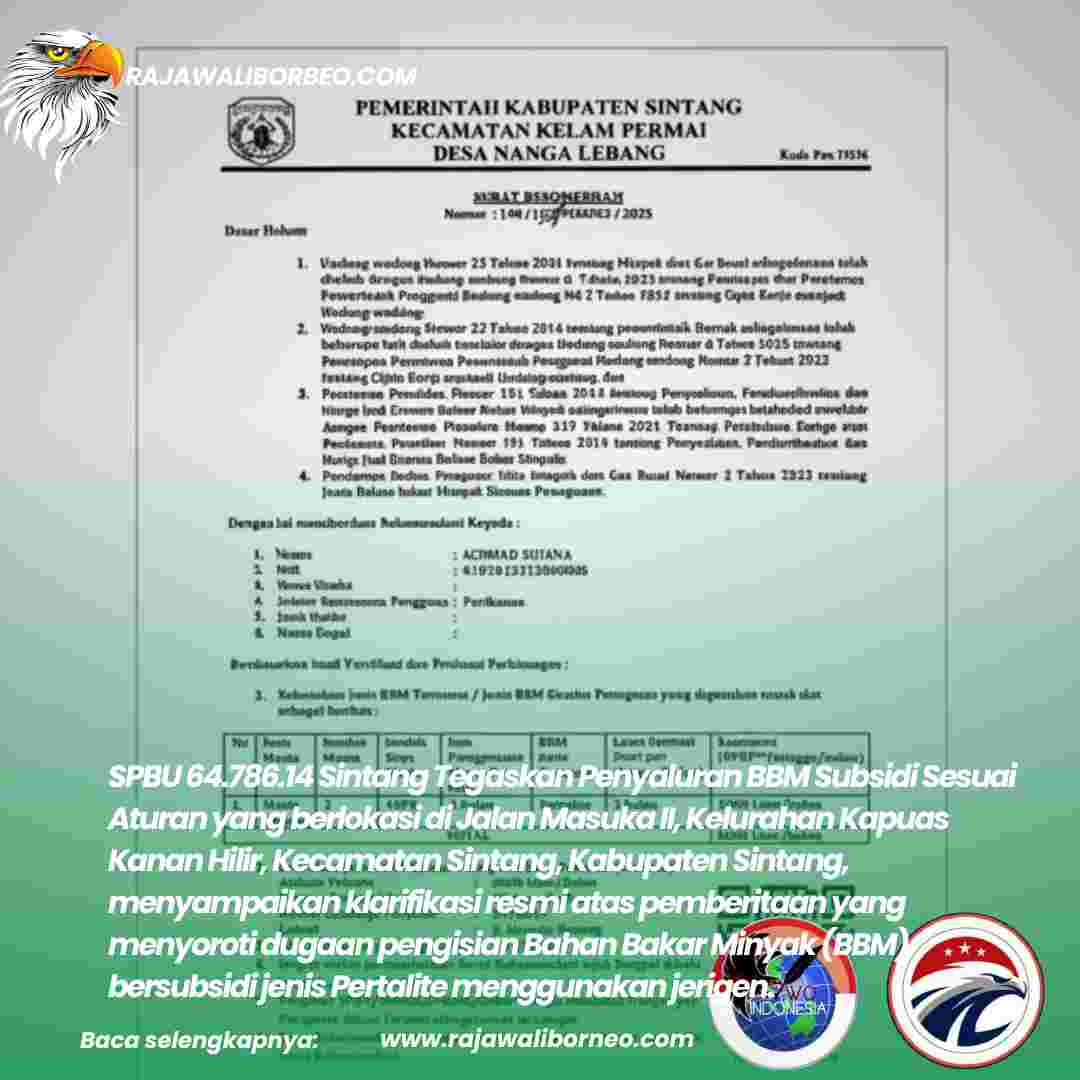 SPBU 64.786.14 Sintang Tegaskan Penyaluran BBM Subsidi Sesuai Aturan