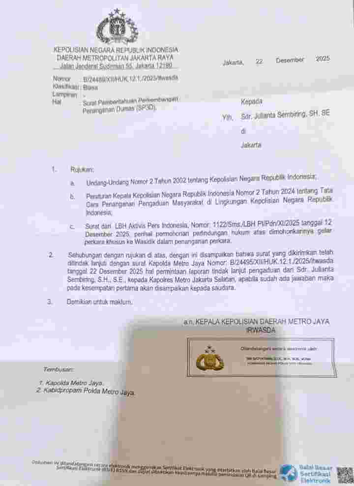 Gelar Perkara Khusus Kasus Mellani Setiadi pada 8 Januari 2026.