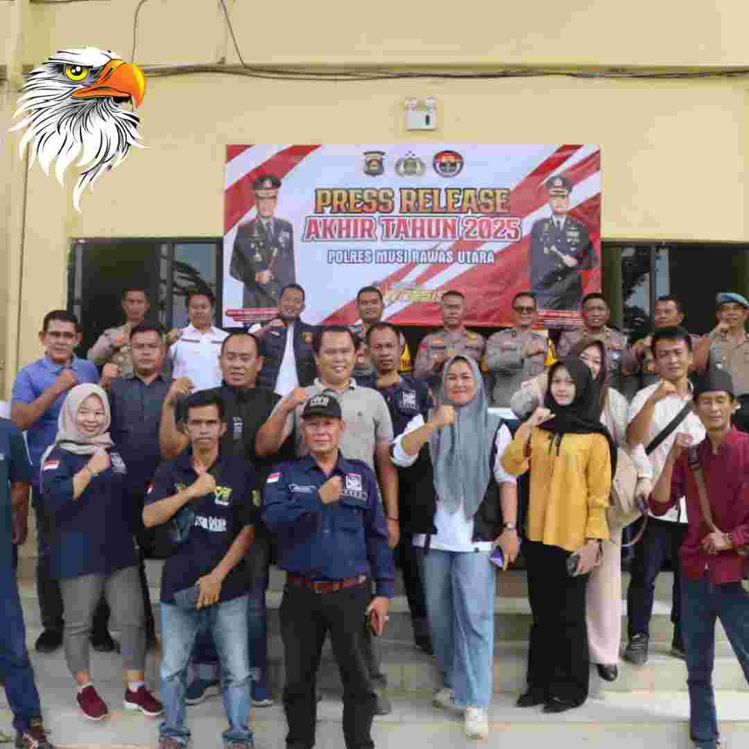 Media meliputi Konperensi Pers Polres Muratara Paparkan Capaian Kinerja Sepanjang Tahun 2025.